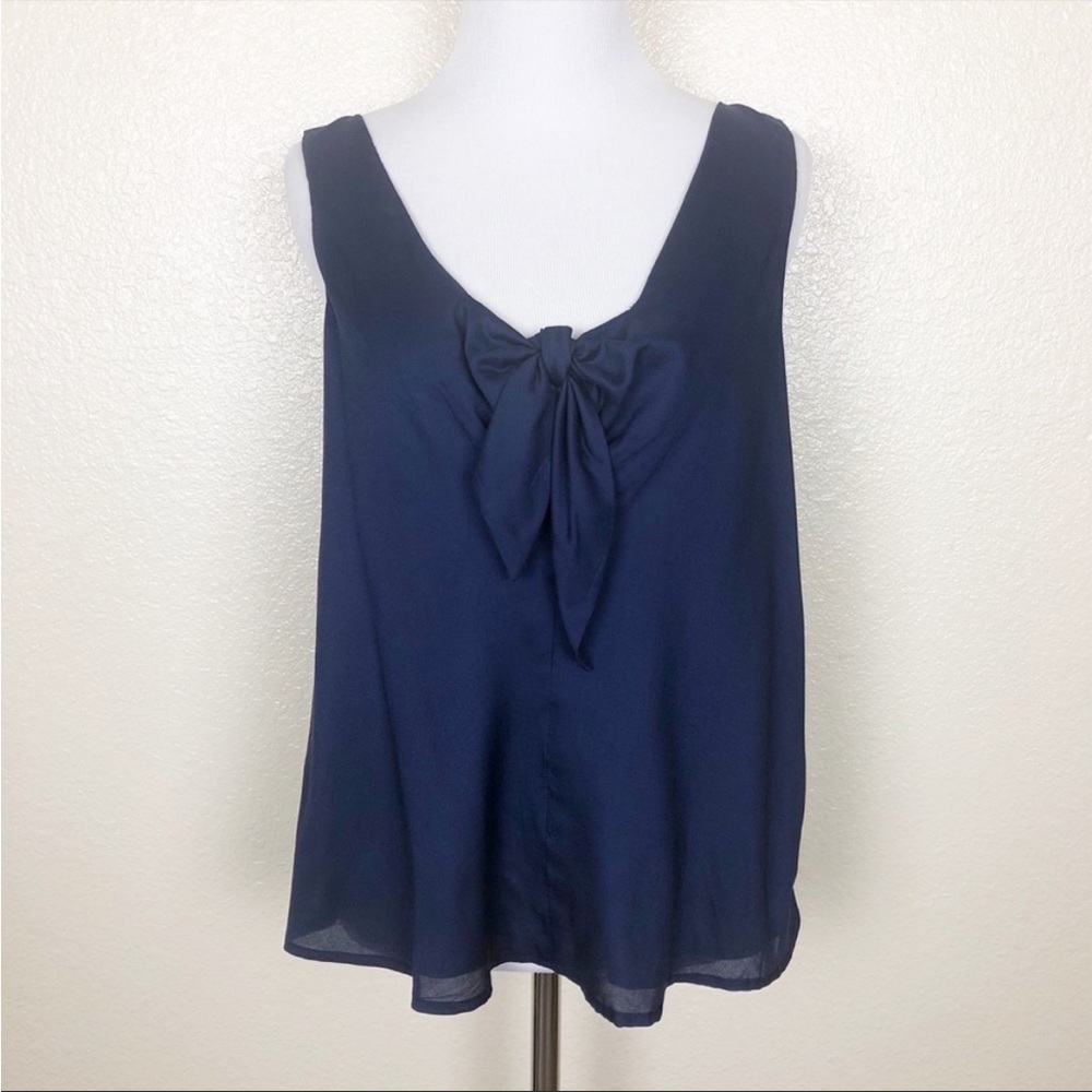 Anthropologie Maeve Navy Blue Verena Tie Front Sleeveless Blouse - Size XS